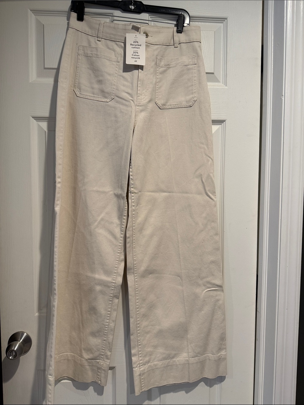 H&M Cream High Waisted Wide-Leg Jeans